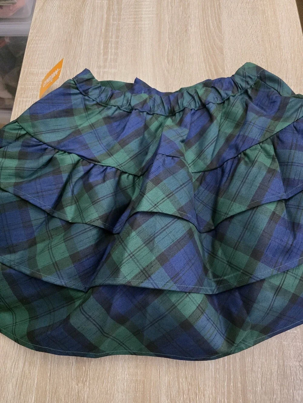 Gymboree Girls Green and Navy Plaid Ruffle Skirt with Bow Size 12 NEW with Tags
